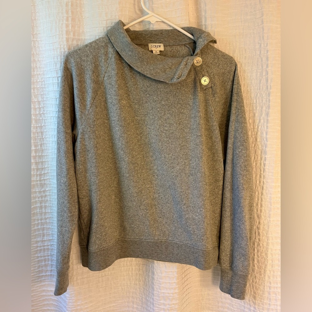 J. Crew Gray Button-Detail Cowl-Neck Sweatshirt